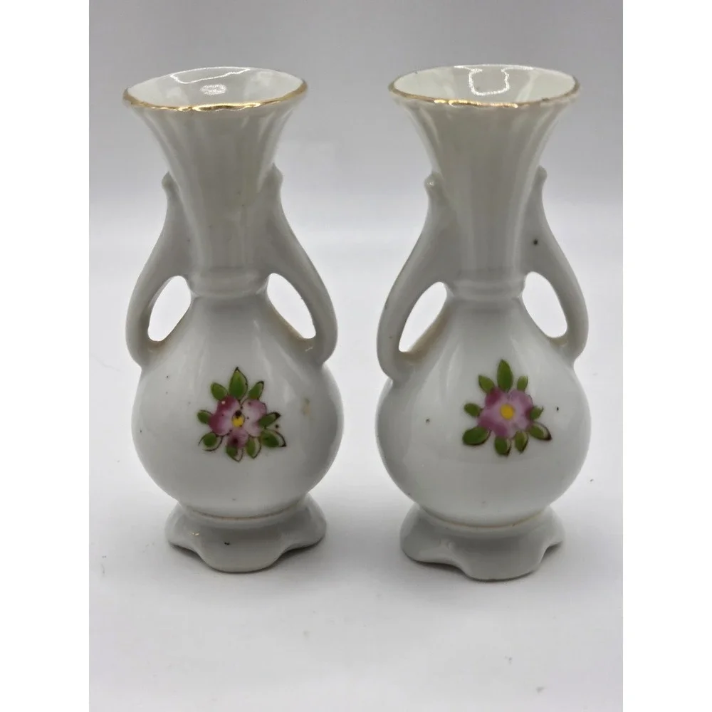 Mini Occupied Japan Bud Vases Small Hand-painted Flower 2 Pieeces